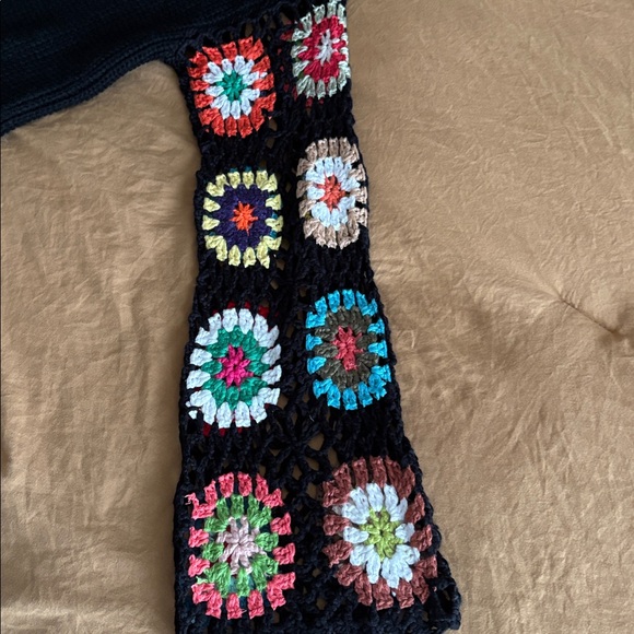 NWOT Black Cardigan with Multicolor granny square arms - Picture 5 of 5